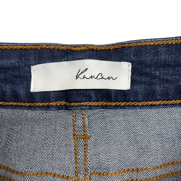 KANCAN JEANS BUTTON FLY HIGH RISE SKINNY DISTRESSED SIZE 5 / 26 ANKLE DARK WASH - Picture 6 of 11